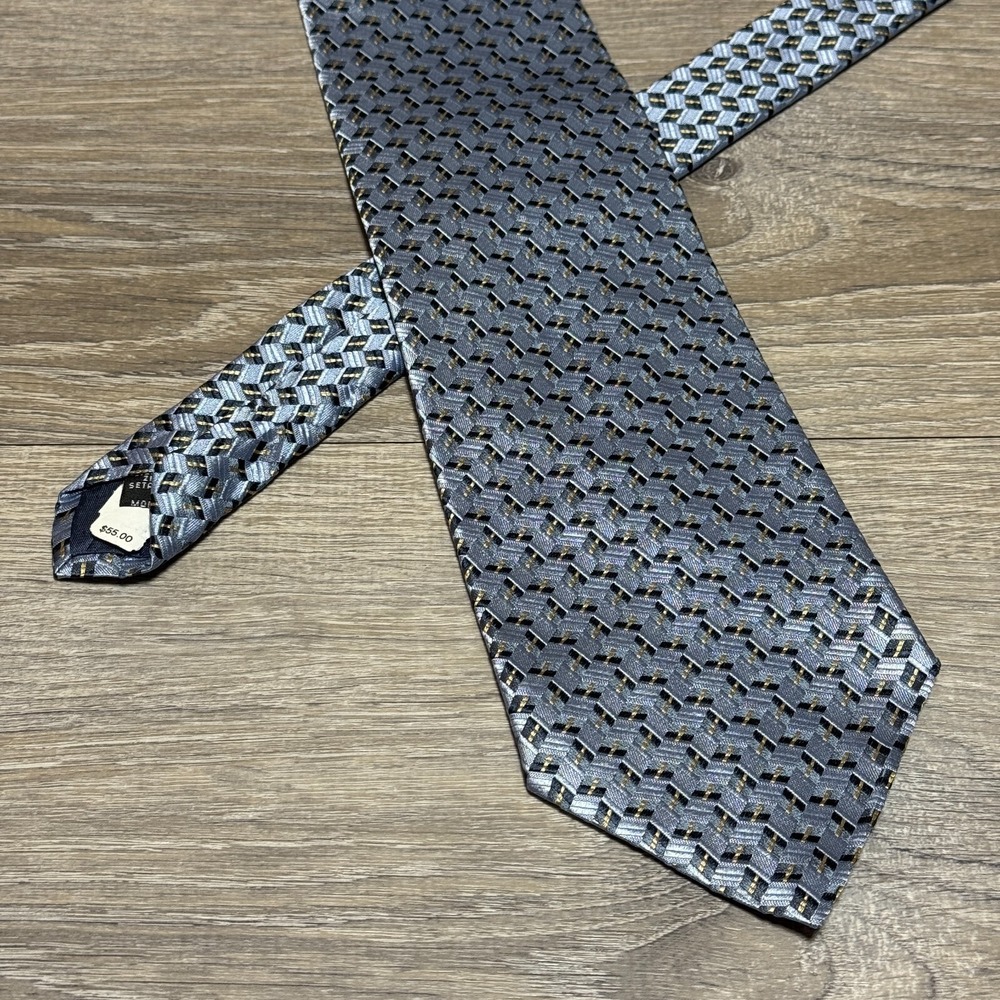 Emilio Romano Handmade in‎ Italy Luxury 100% Silk Neck Tie Blue Silver Gold 57"L